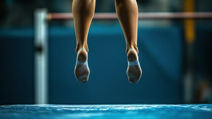 Fototapeta premium A close-up of feet in motion, showcasing athleticism in a gymnastic or acrobatic setting.