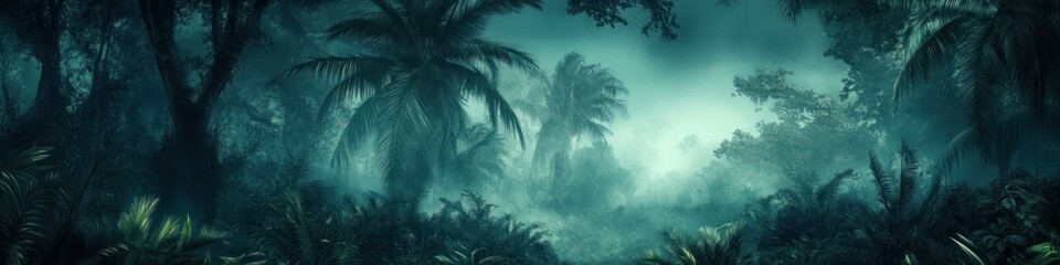 Obraz premium Tropical forest in darkness, with a dense and mysterious atmosphere.