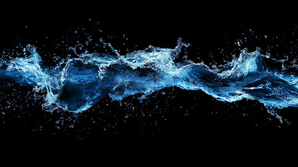 Blue water splash isolated on black background. isolated on a solid black background. Illustrations
