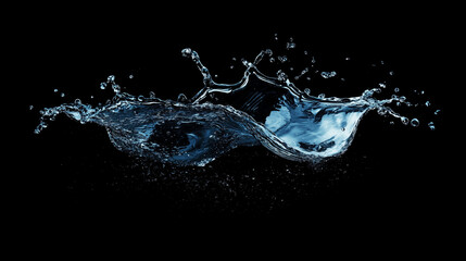 Blue water splash isolated on black background. isolated on a solid black background. Illustrations
