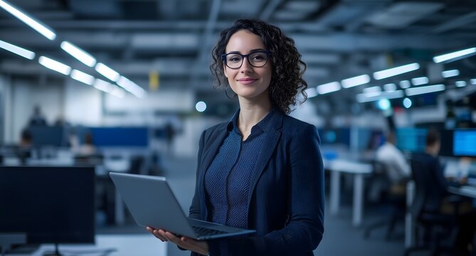 An empowered multi-ethnic woman in a portrait works as a software engineer and IT manager, blending her roles as a businesswoman.