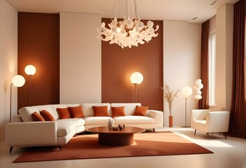 Photo modern style interior room 3d illustration Interior,Kitchen,Washrooms frame living room with colorful white sofa,led with blank frame