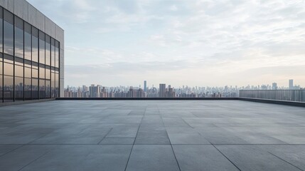 Obraz premium Empty Rooftop Terrace with City Skyline View