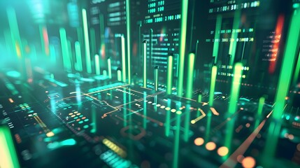 Obraz premium Dramatic Financial Growth Visualized Through Digital Indicators and Charts