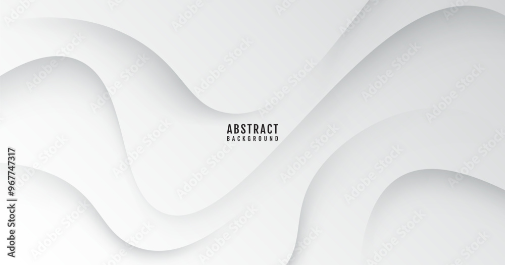 Wall mural 3d white geometric abstract background overlap layer on bright space with waves decoration. minimali