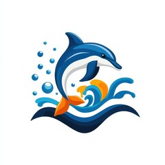 Naklejka premium Vibrant illustration of a dolphin jumping through colorful waves, symbolizing joy and freedom in marine life.