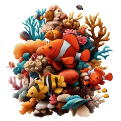Naklejka premium Vibrant underwater scene featuring colorful coral and lively fish, perfect for marine life and ocean-themed projects.