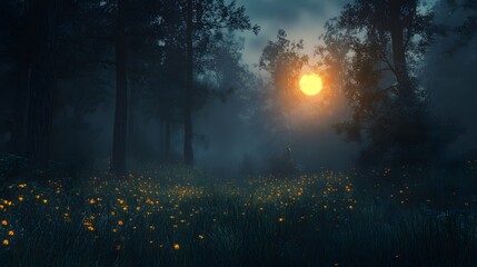 Fototapeta premium Beautiful view of Mystical Forest at Dusk