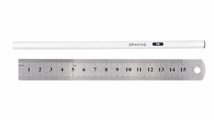 stainless steel ruler and a simple grey graphite pencil