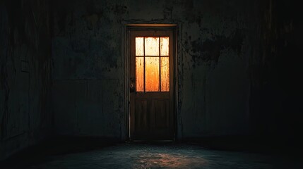 Obraz premium A Glowing Doorway in a Dark, Abandoned Room