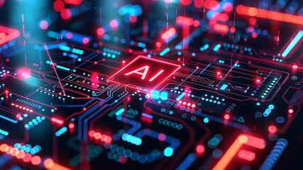 AI digital and futuristic elements that glow in the dark is one example of an artificial intelligence banner technology based on data science and innovation in internet cyberspace. Video 4K