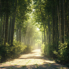 Fototapeta premium A path through a forest with trees on either side