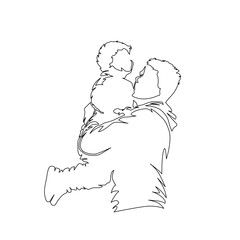 Family, man carries young son in his arms. Fun with dad. Father's Day. Vector line art