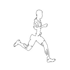 Run, running man isolated vector silhouette, side view, line art
