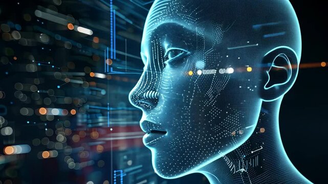 AI digital and futuristic elements that glow in the dark is one example of an artificial intelligence banner technology based on data science and innovation in internet cyberspace. Video 4K