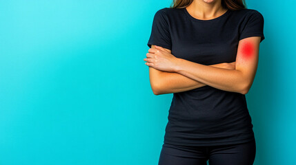 woman's hand scratching her forearm, showing a red rash, symbolizing discomfort from skin irritation, eczema, or allergies, highlighting health and dermatological issues