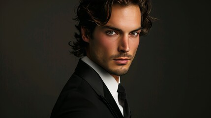 Portrait of handsome man in black suit