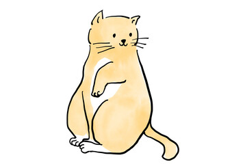 ほほえむ猫の手書きイラスト　クリーム色　ねこ　ネコ　手描き　白背景　ラフ　ざっくり　スケッチ　マンガ　絵本　かわいい　ほっこり　ほのぼの