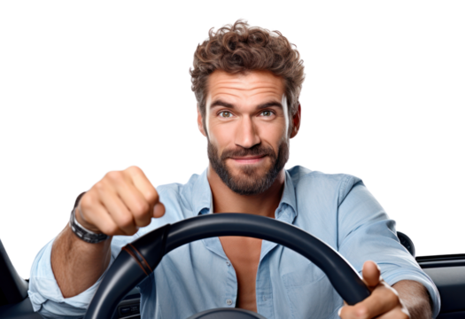 Men look camera hold steering wheel driving car vehicle adult men.