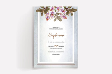 WEDDING INVITATION FRAME WITH FLOWER DECORATIONS WITH FRESH LEAVES