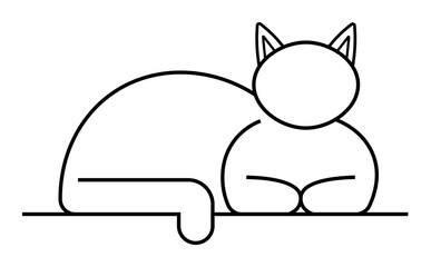 Simple black line art of a cat lying down, emphasizing geometric shapes and minimal detail. Ideal for pet lovers, minimalist designs, wall art, children s books, and logo design. Clean, geometric