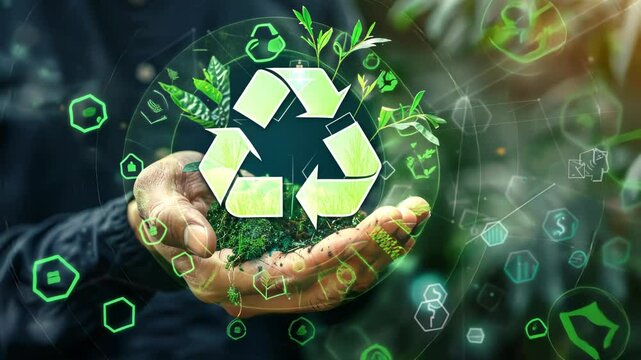 Carbon footprint concept. Man hand holding carbon reduction icon. Net zero and carbon neutral, Carbon emissions, CO2 neutrality, Sustainable energy, Climate change, Global warming. Video 4K