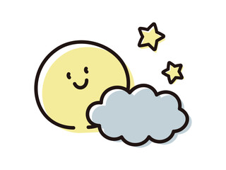 手描きの天気_曇りの満月さん