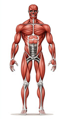 Detailed illustration of human skeletal muscles showcasing muscular system, emphasizing anatomical accuracy and structure. This vibrant depiction highlights complexity of human anatomy