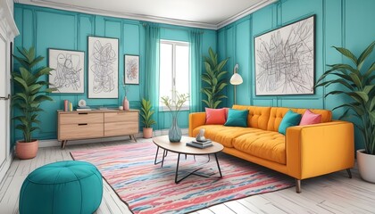 Photo interior modern design room 3d illustration;