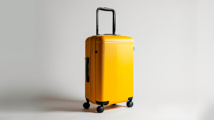 The vibrant yellow suitcase with a sturdy handle and smooth wheels waits in a well-lit space, perfectly poised for a new travel adventure or weekend getaway