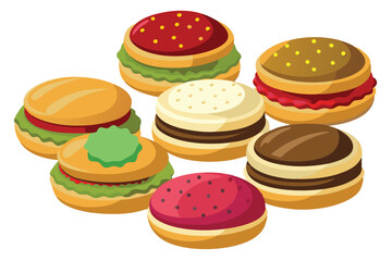 Different types of Sandwich cookie set vector illustration on white background