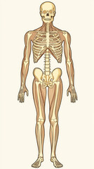 Fototapeta premium diagram of human body showcases skeletal system in detail, highlighting bones and structure. This educational illustration is perfect for anatomy studies and medical references