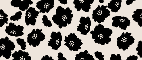 Obraz premium Vector seamless background. Minimalistic abstract floral pattern. Modern print in black color on a light background. Ideal for textile design, screensavers, covers, cards, invitations and posters.