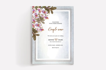 WEDDING INVITATION FRAME WITH FLOWER DECORATIONS WITH FRESH LEAVES