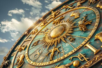 Obraz premium Zodiac signs in big horoscope circle in bright background
