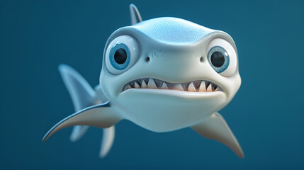 Fierce-Looking 3D Animated Shark with Big Eyes and Sharp Teeth, Swimming in the Ocean. Ideal for Marine-Themed Games, Animations, or Adventure Designs.