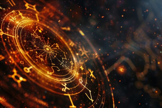 Zodiac signs inside of horoscope circle. Astrology in the sky with many stars horoscopes concept