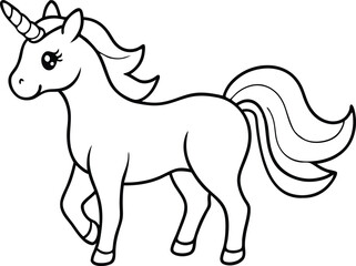 A cute unicorn vector line art illustration
