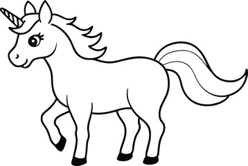 A cute unicorn vector line art illustration