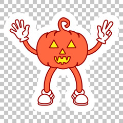 Cheerful pumpkin jack lantern. Halloween sticker pumpkin on a transparent background.