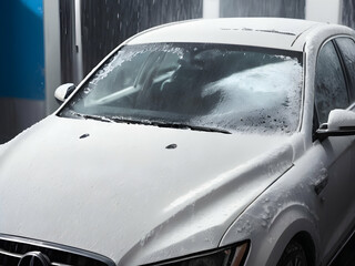 Closeup of the car in car wash