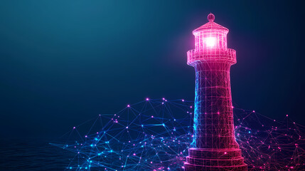 Neural lowpoly ai futuristic neon network of lighthouse. Lighthouse. Illustration