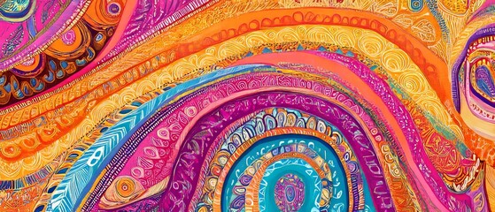 A vibrant patterned fabric with intricate designs and vivid colors