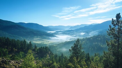 Fototapeta premium Mountain View with Morning Fog