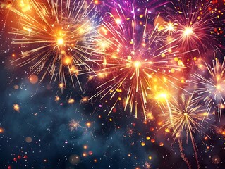 Obraz premium Bright and Colorful Fireworks Display in Festive Night Sky