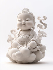 Cute round stylise Buddha statue isolated on white background, Vesak day