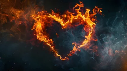 Fiery Heart Ablaze Passion and Intensity Against a Dark Backdrop © Bussakon