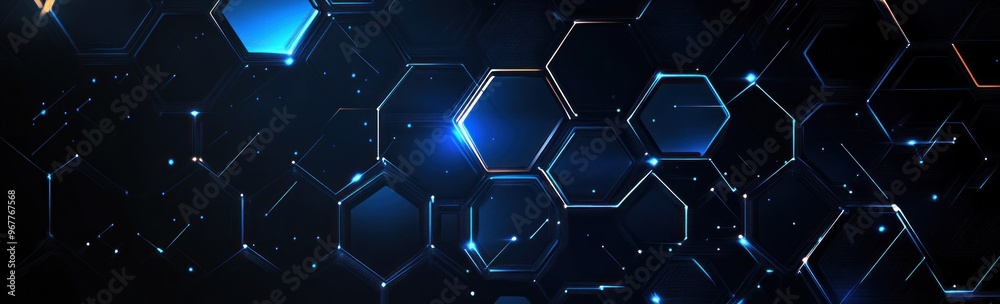 Wall mural Abstract Blue Hexagon Pattern with Glowing Edges