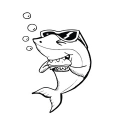 shark eating burger doodle sketch vector illustration