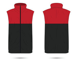 Red and black puffer vest mockup front and back view © Ancala